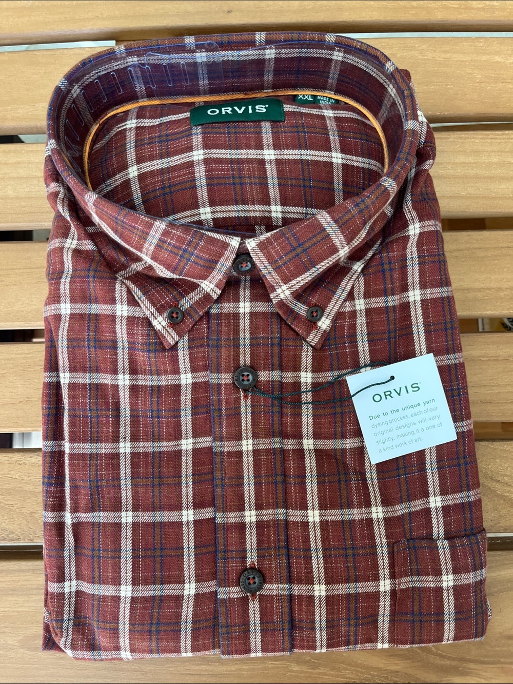 Orvis Men's Red and Cream Plaid Button-Down Shirt